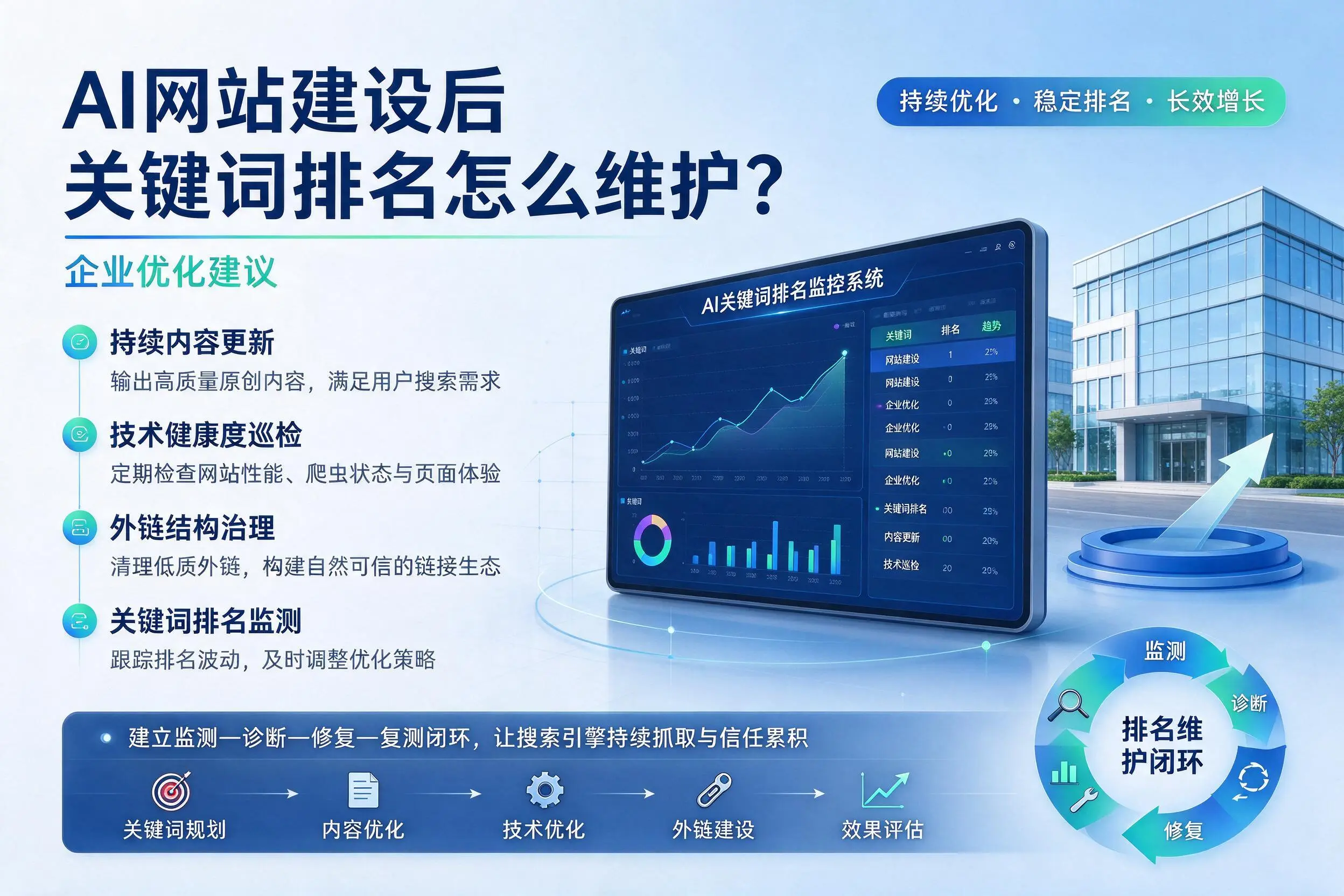 AI网站建设后关键词排名怎么维护?锡林郭勒企业优化建议