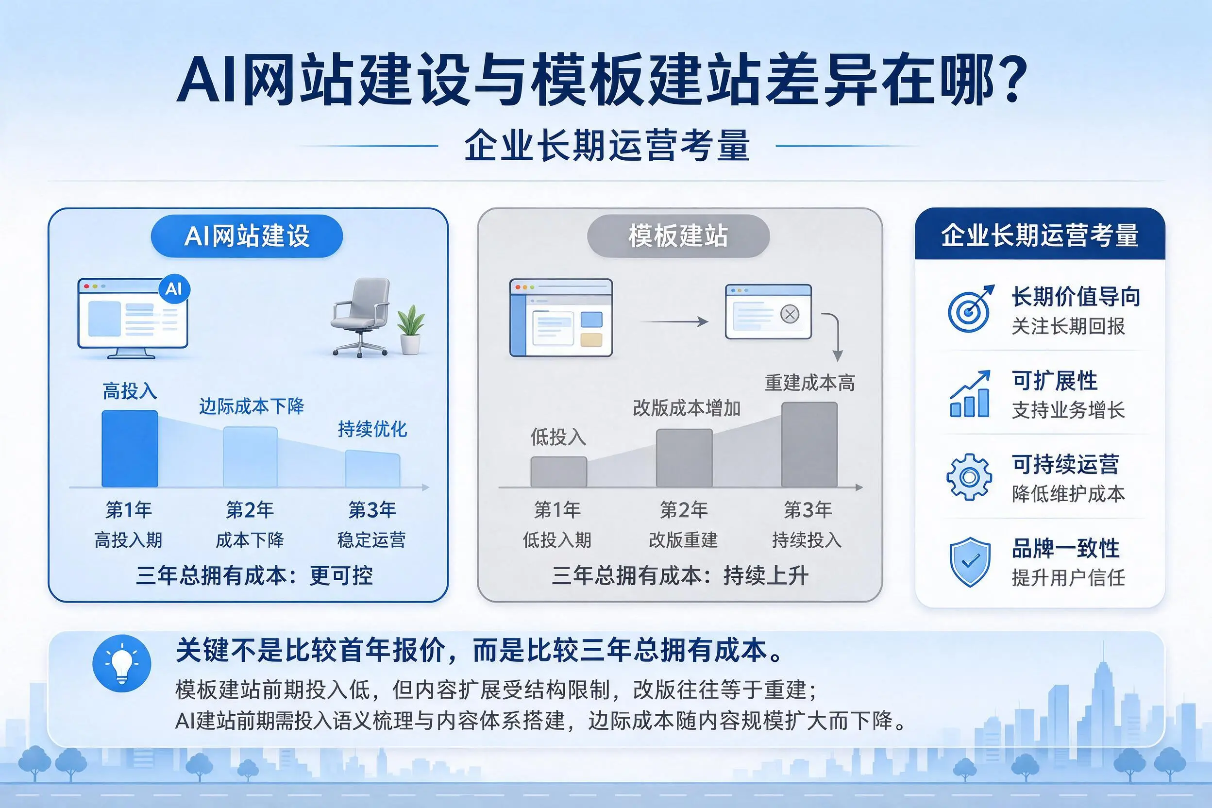 AI网站建设与模板建站差异在哪？锡林郭勒企业长期运营考量